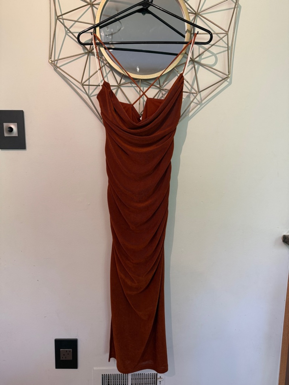 Rust Draped Slip Dress with Cowl Neck